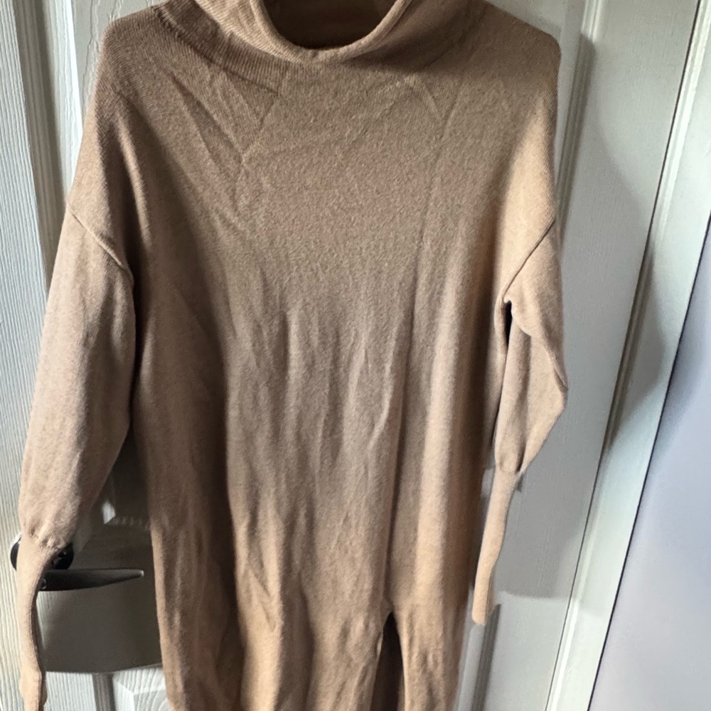 Cozy Wilfred Camel Cowl Turtleneck Sweater Dress